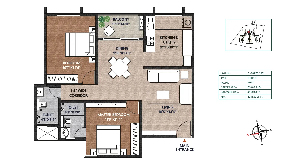 Concorde Neo 2 BHK 1241 sqft floor plan