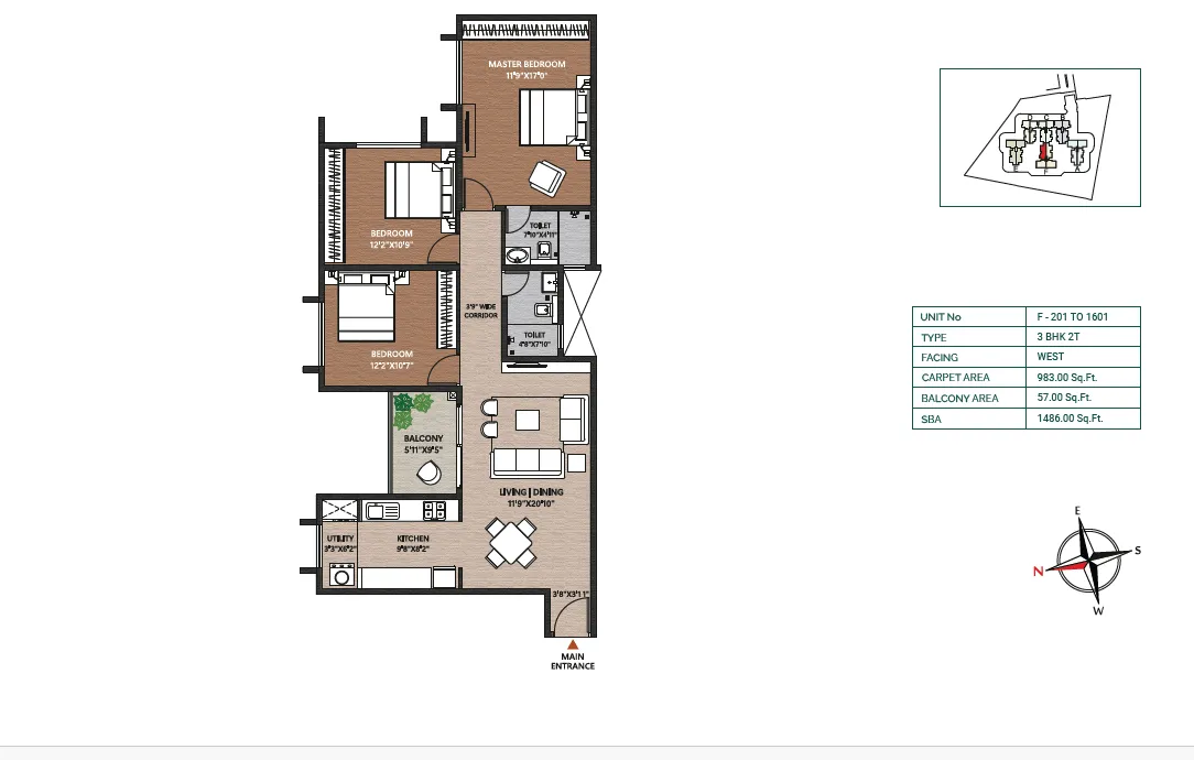 Concorde Neo 3 BHK 2T 1486 sqft floor plan