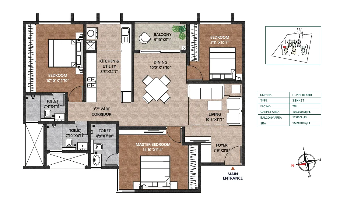Concorde Neo 3 BHK 3T 1539 sqft floor plan